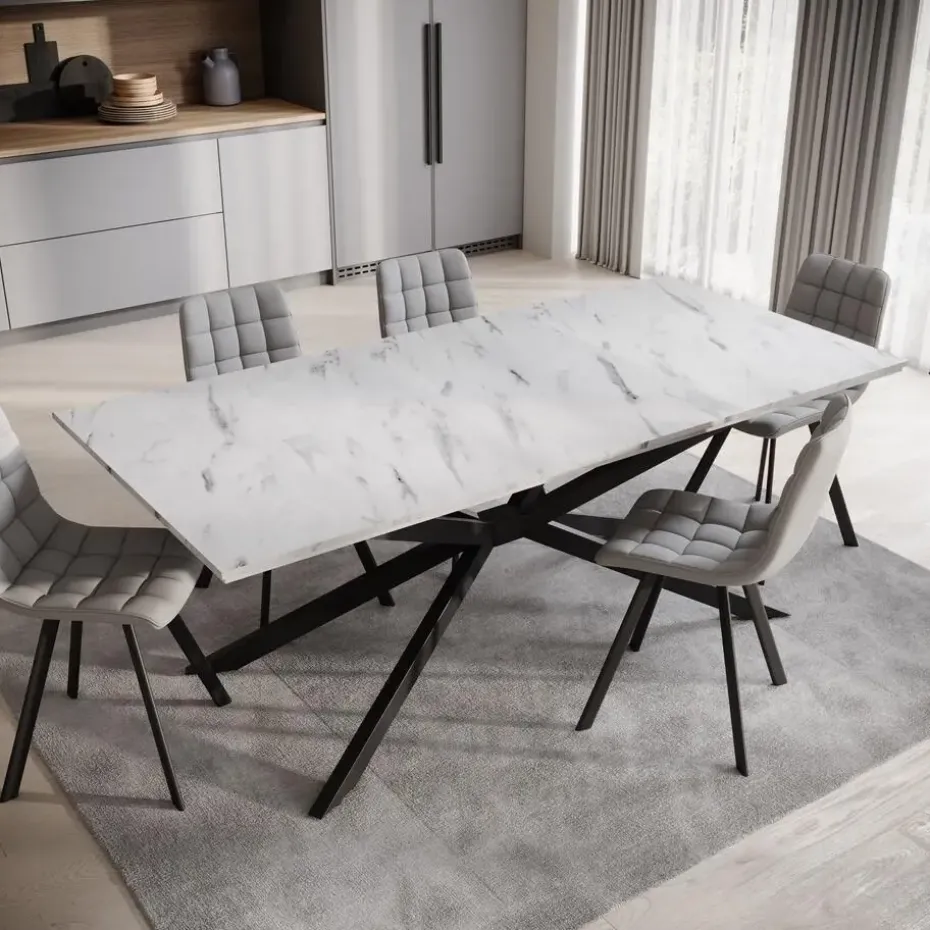 Meubella - Eetkamertafel Faithley - Wit marmerlook - 190 cm