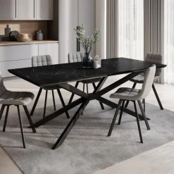 Meubella - Eetkamertafel Faithley - Zwart marmerlook - 190 cm
