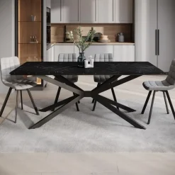 Meubella - Eetkamertafel Faithley - Zwart marmerlook - 190 cm