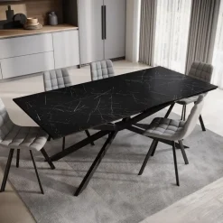 Meubella - Eetkamertafel Faithley - Zwart marmerlook - 190 cm