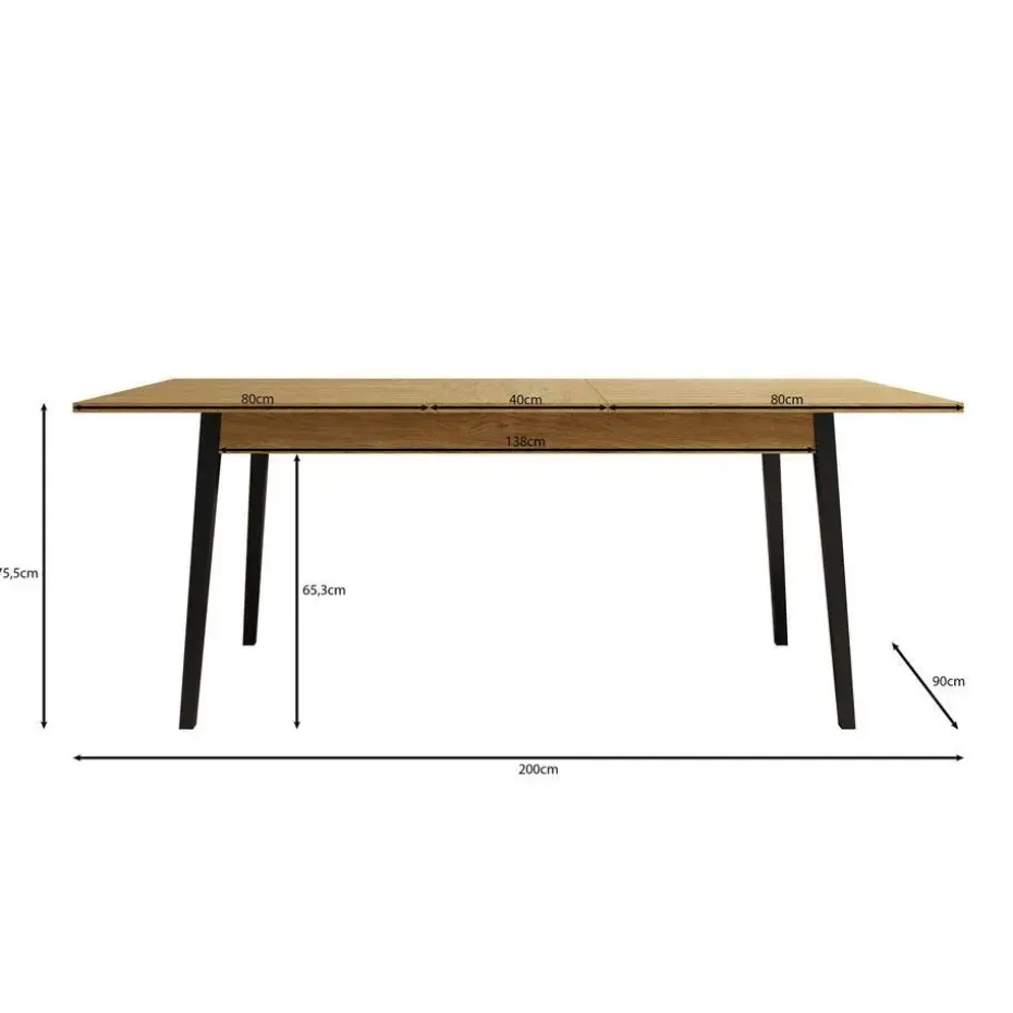 Meubella - Eetkamertafel Monor - Eiken - 200 cm - Uitschuifbaar
