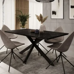 Meubella - Eetkamertafel Wabe - Zwart marmerlook - 160 cm