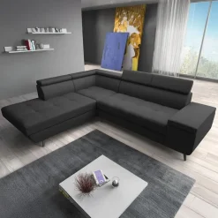 Meubella - Hoekbank Destiny - Zwart - Stof - Links