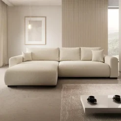 Meubella - Hoekbank Mindin - Beige teddystof - Universeel