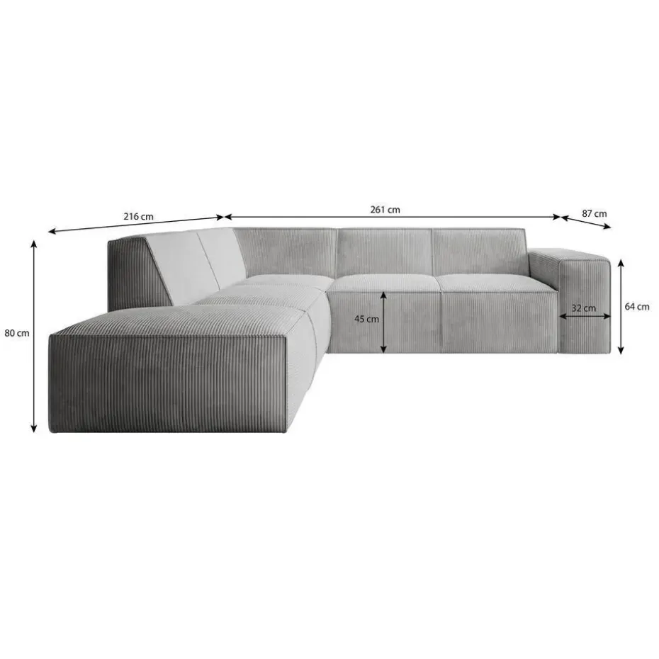 Meubella - Hoekbank Monet - Beige - Fluffy ribstof - Links