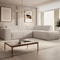 Meubella - Hoekbank Monet - Beige - Teddystof - Boucle - Rechts