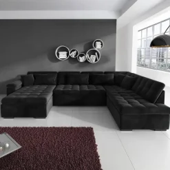 Meubella - Hoekbank Nicoreta - Zwart - Velvet - Links