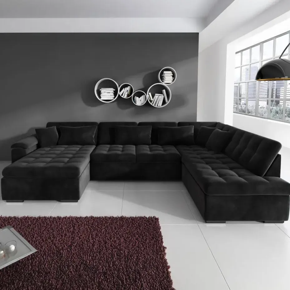 Meubella - Hoekbank Nicoreta - Zwart - Velvet - Links