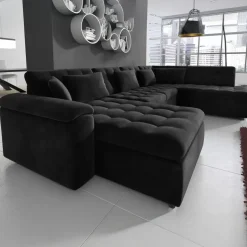 Meubella - Hoekbank Nicoreta - Zwart - Velvet - Links