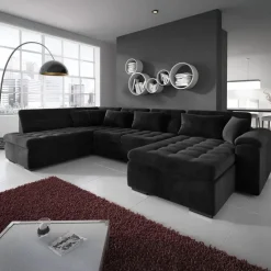 Meubella - Hoekbank Nicoreta - Zwart - Velvet - Rechts