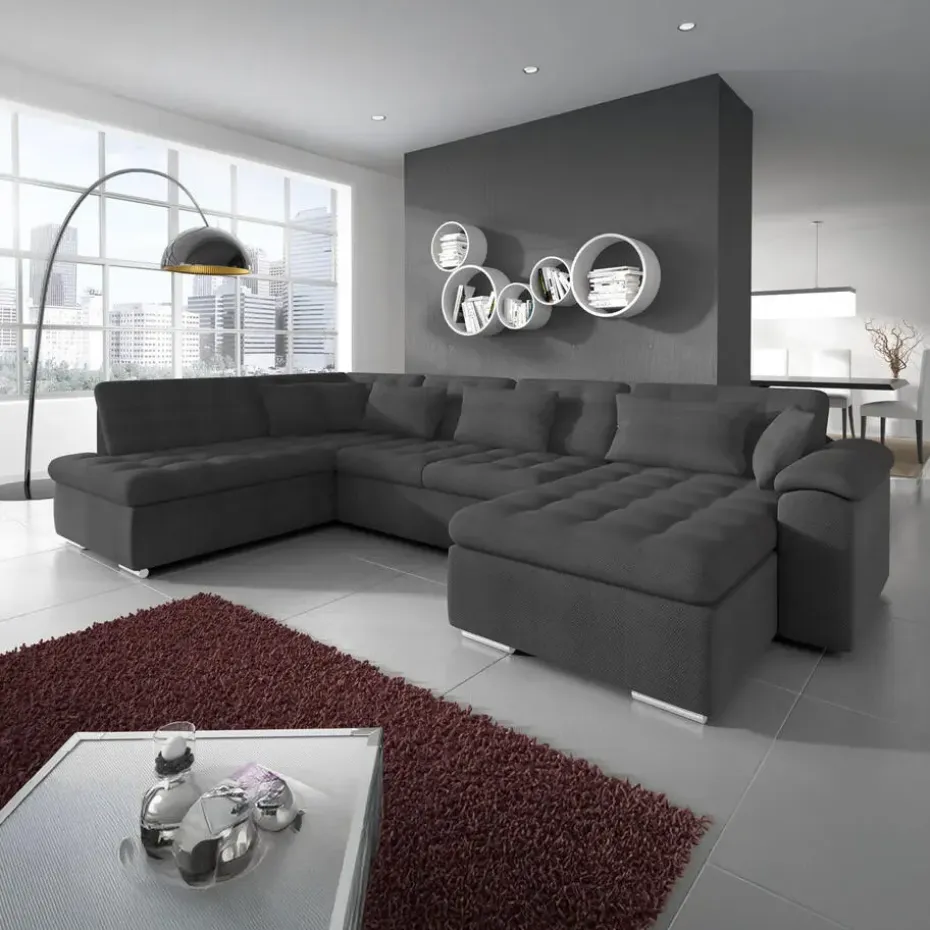 Meubella - Hoekbank Nicoreta - Grijs - Stof - Rechts