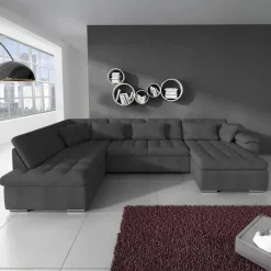 Meubella - Hoekbank Nicoreta - Grijs - Stof - Rechts