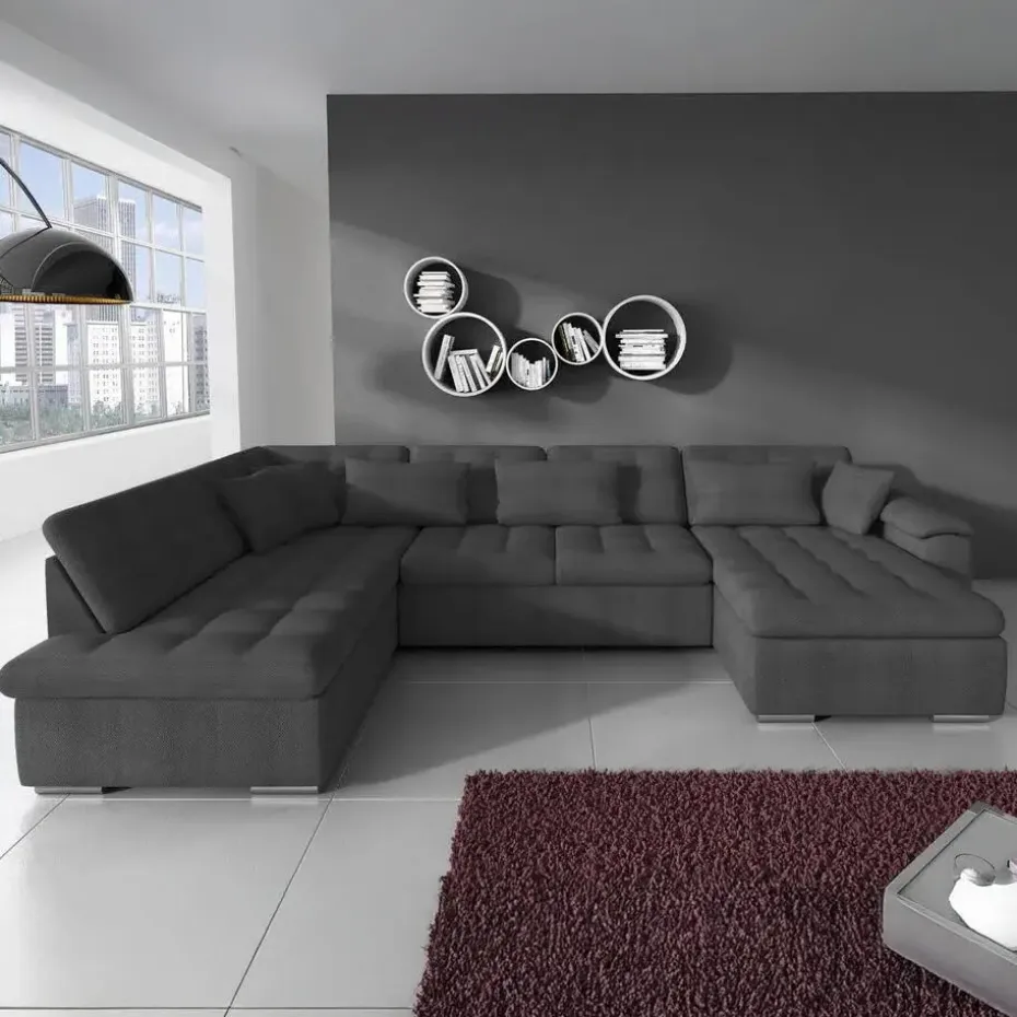 Meubella - Hoekbank Nicoreta - Grijs - Stof - Rechts