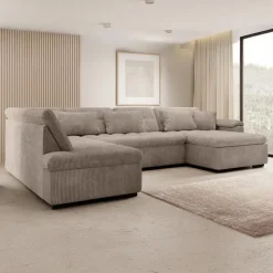 Meubella - Hoekbank Nicoreta - Bruin ribstof - Rechts