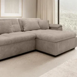 Meubella - Hoekbank Nicoreta - Bruin ribstof - Rechts