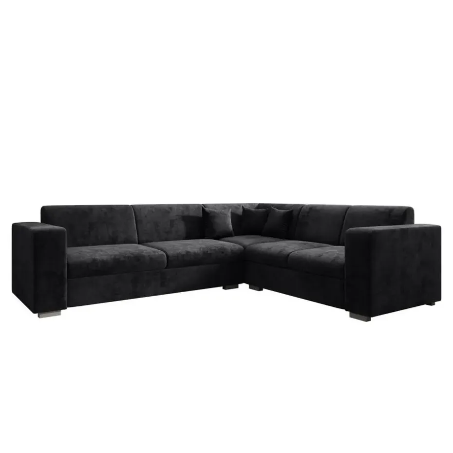 Meubella - Hoekbank Santana - Zwart - Velvet - Rechts