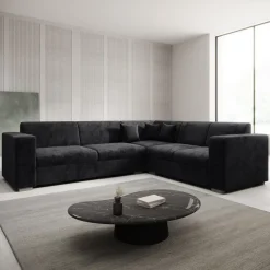 Meubella - Hoekbank Santana - Zwart - Velvet - Rechts