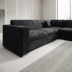 Meubella - Hoekbank Santana - Zwart - Velvet - Rechts