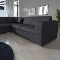 Meubella - Hoekbank Santana - Zwart - Leer - Links