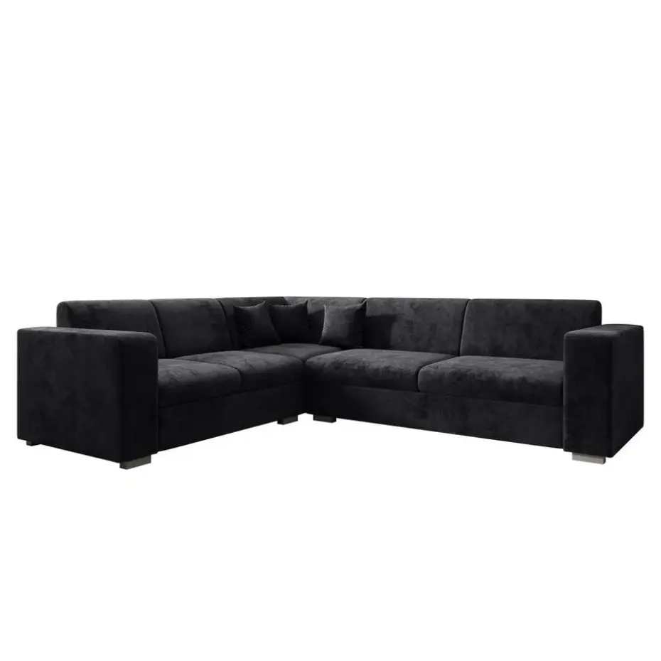 Meubella - Hoekbank Santana - Zwart - Velvet - Links