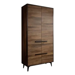 Meubella - Kledingkast Frey - Donker eiken - Zwart - 92 cm