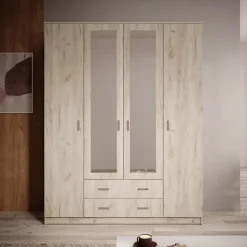 Meubella - Kledingkast Hinto - Grijs Eiken - 160 cm - Met spiegel