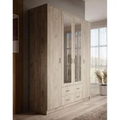 Meubella - Kledingkast Hinto - Grijs Eiken - 160 cm - Met spiegel