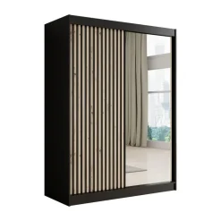 Meubella - Kledingkast Lisbon 2 - Zwart - 150 cm - Met spiegel