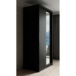 Meubella - Kledingkast Mandalin - Zwart - 100 cm - Met spiegel