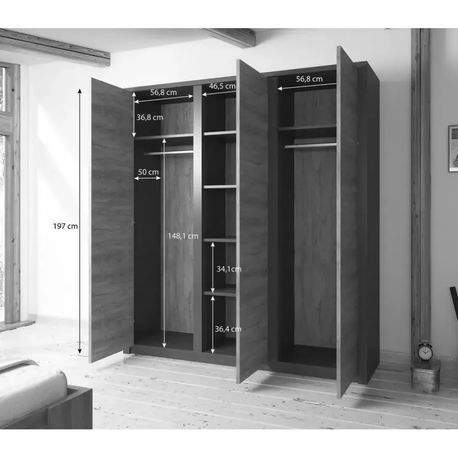 Meubella - Kledingkast Monaco - Eiken - 166 cm