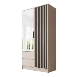 Meubella - Kledingkast Nairobi - Beige - Zwart - 105 cm - met spiegel