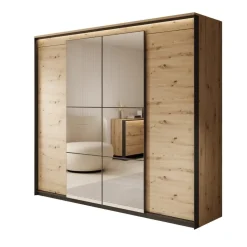 Meubella - Kledingkast Quarry - Eiken - 250 cm - Met spiegel