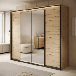 Meubella - Kledingkast Quarry - Eiken - 250 cm - Met spiegel