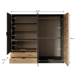 Meubella - Kledingkast Roma - Grijs - Eiken - 221 cm - Met spiegel