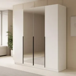 Meubella - Kledingkast Sabre - Wit - 200 cm - Met spiegel