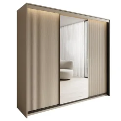 Meubella - Kledingkast Timoteo - Beige - 250 cm - Met spiegel