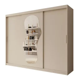 Meubella - Kledingkast Ulysses - Beige - 250 cm - Met spiegel