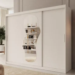 Meubella - Kledingkast Ulysses - Wit - 250 cm - Met spiegel