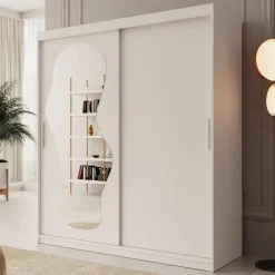 Meubella - Kledingkast Ulysses - Wit - 180 cm - Met spiegel