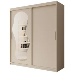 Meubella - Kledingkast Ulysses - Beige - 180 cm - Met spiegel