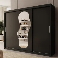 Meubella - Kledingkast Ulysses - Zwart - 250 cm - Met spiegel