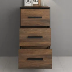 Meubella - Ladekast Frey - Donker eiken - Zwart - 47 cm