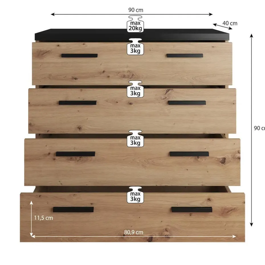 Meubella - Ladekast Incala - Eiken - 90 cm