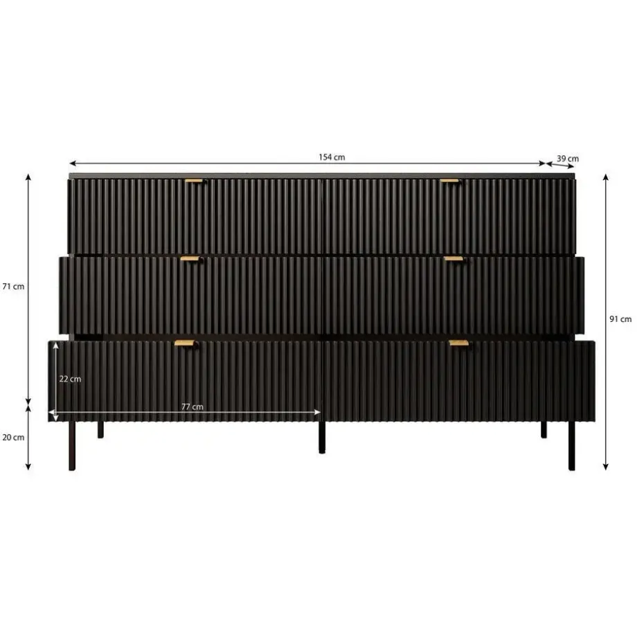 Meubella - Ladekast Navil - Zwart - 154 cm