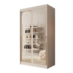 Meubella - Moniq - Kledingkast met 2 schuifdeuren - Beige - 120x65x215 cm