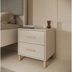 Meubella - Nachtkastje Bahia - Beige - 48 cm - 2 lades