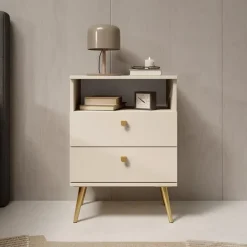 Meubella - Nachtkastje Hidde - Beige - 50 cm