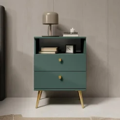 Meubella - Nachtkastje Hidde - Groen - 50 cm