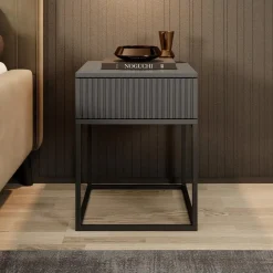 Meubella - Nachtkastje Sylvester 1 - Antraciet - 40 cm