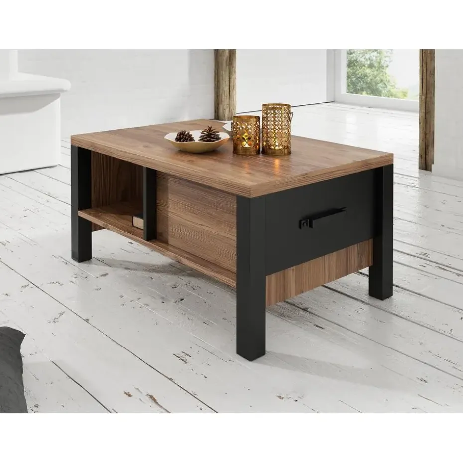 Meubella - Salontafel Olivia - Zwart - Eiken - 90 cm